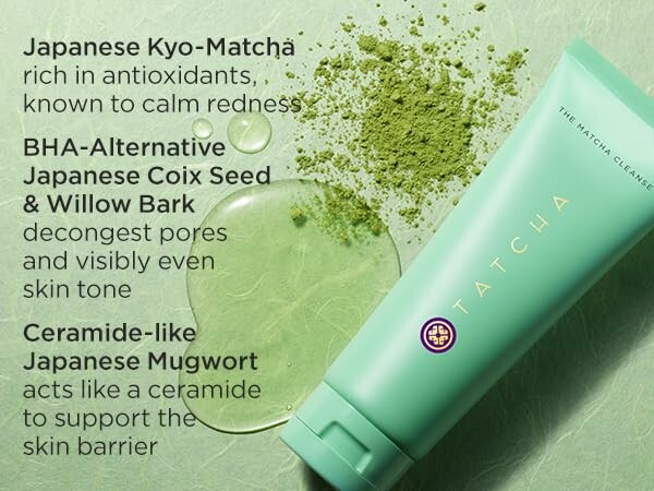 User applying Tatcha Matcha Cleanser for a refreshing experience.