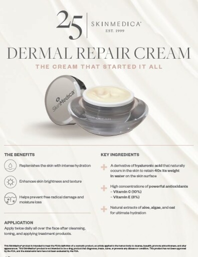 Dermal repair cream packaging with a close-up shot of the product