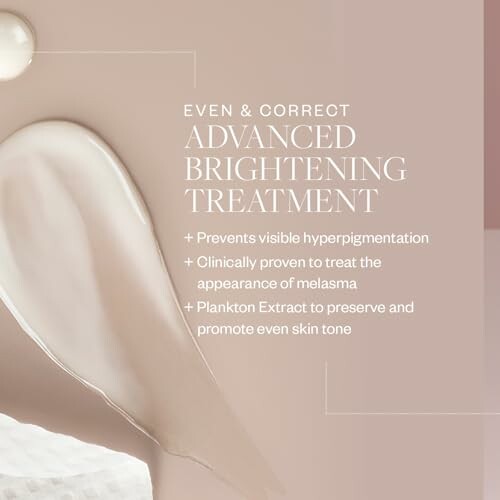 Advanced brightening treatment advertisement with benefits listed.