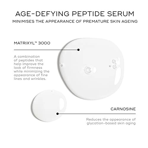 Age-defying peptide serum with Matrixyl 3000 and Carnosine for reducing premature skin aging.