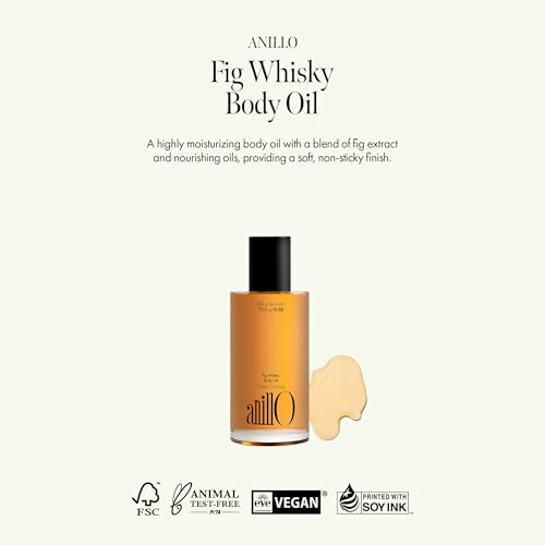 Anillo Fig Whisky Body Oil bottle with product description.