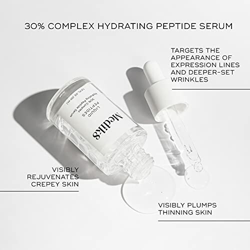 30% Complex Hydrating Peptide Serum with dropper, targets wrinkles and rejuvenates skin.