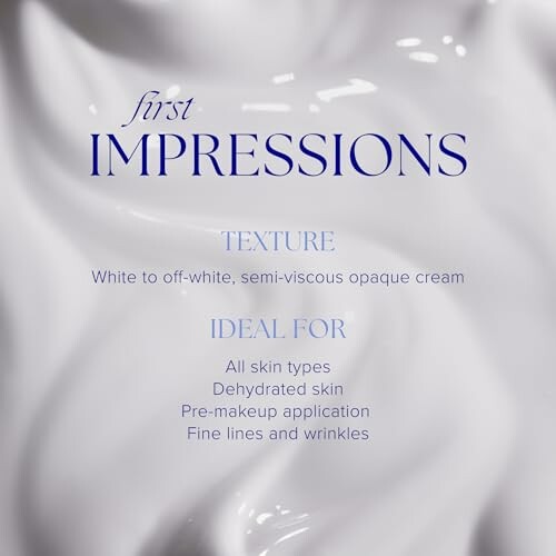 White semi-viscous cream texture with benefits listed.