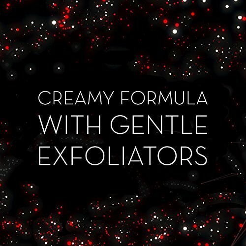 Creamy formula with gentle exfoliators on a dark background