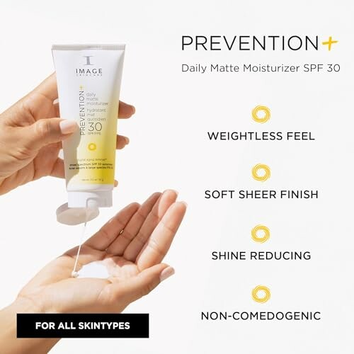 Hands applying Prevention+ Daily Matte Moisturizer SPF 30.