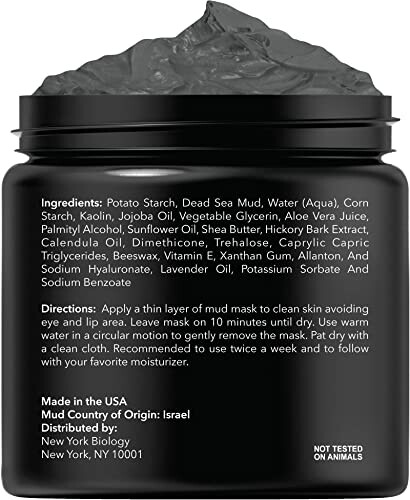 Jar of Dead Sea mud mask with ingredients and directions