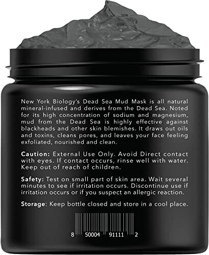 Dead Sea Mud Mask container with product description and instructions