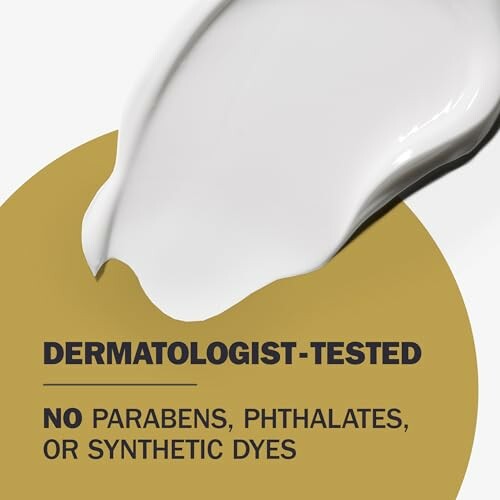 Cream with text: Dermatologist-tested, no parabens, phthalates, or synthetic dyes.