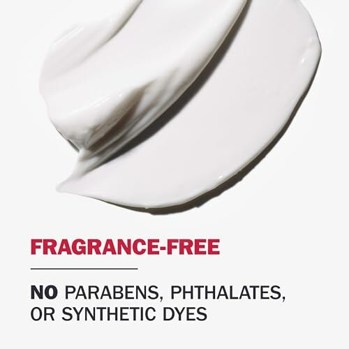 Cream labeled as fragrance-free with no parabens, phthalates, or synthetic dyes.