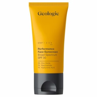 Geologie Performance Face Sunscreen SPF 30 tube with a broad spectrum SPF30 label.