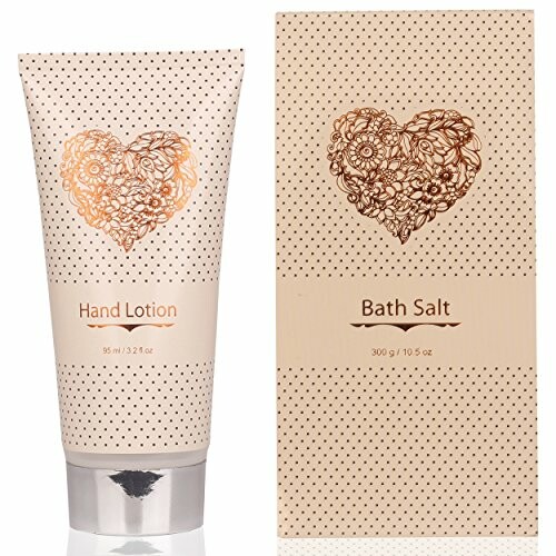 Hand lotion and bath salt set with floral heart design