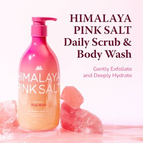 Himalaya Pink Salt Daily Scrub and Body Wash with salt crystals.