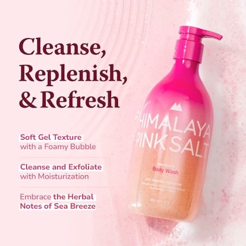 Himalaya Pink Salt body wash with text: Cleanse, Replenish, & Refresh.