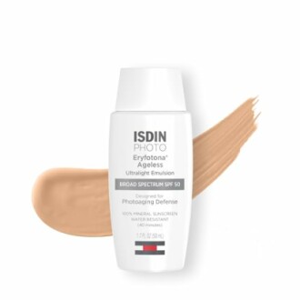 ISDIN Photo Eryfotona Ageless Ultralight Emulsion SPF 50 sunscreen.