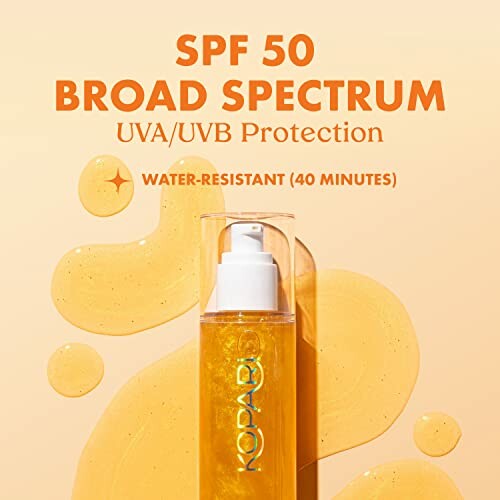 Kopari SPF 50 broad spectrum UVA/UVB protection sunscreen.