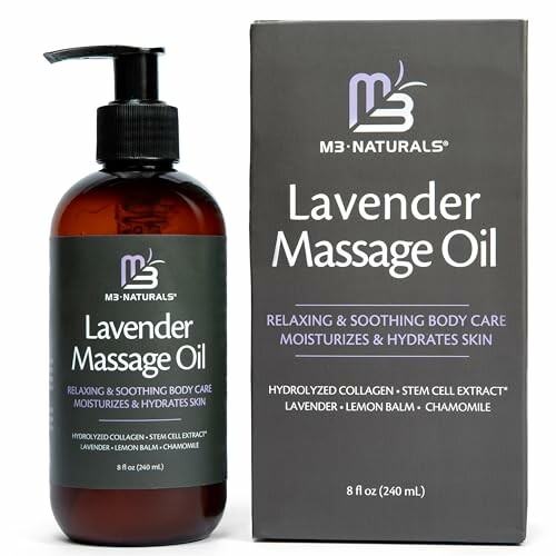 Lavender massage oil bottle and box