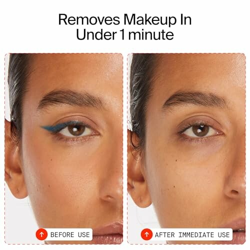 Comparison of makeup removal, before and after use.