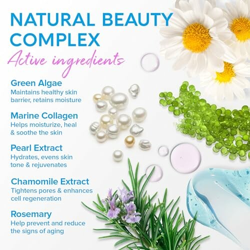 Natural beauty complex ingredients with flowers and herbs.