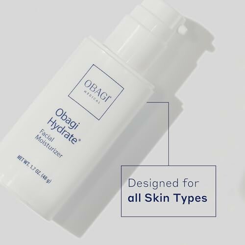 Obagi Hydrate Facial Moisturizer bottle with text 'Designed for all Skin Types'.