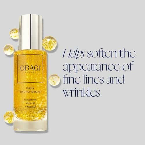 Obagi Hydro-Drops serum bottle with text about softening fine lines and wrinkles.