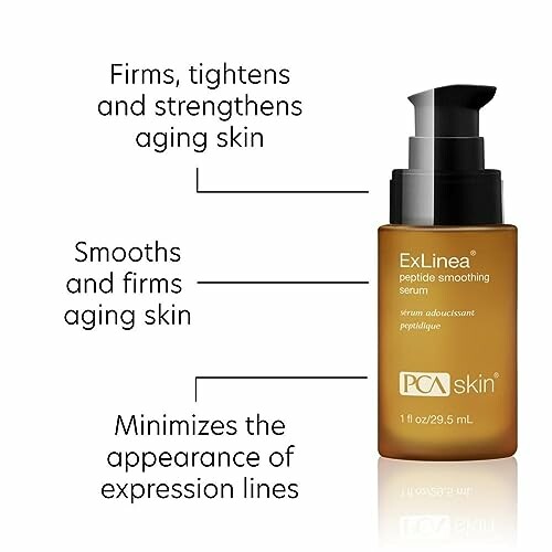 PCA Skin ExLinea peptide smoothing serum bottle with benefits listed.