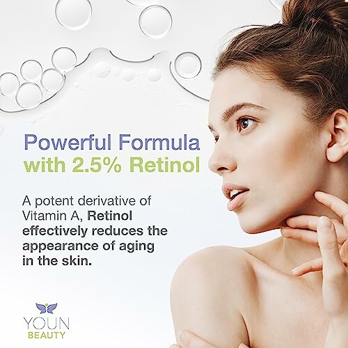 Skincare ad highlighting 2.5% retinol benefits.