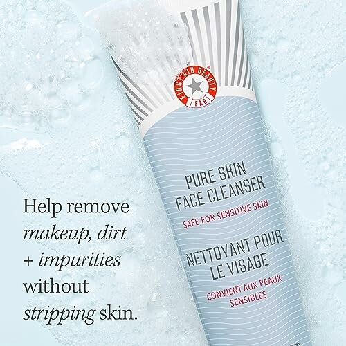 Pure Shin Face Cleanser tube with text about removing makeup, dirt, and impurities.