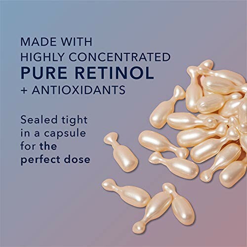 Retinol capsules with text about concentration and antioxidants.