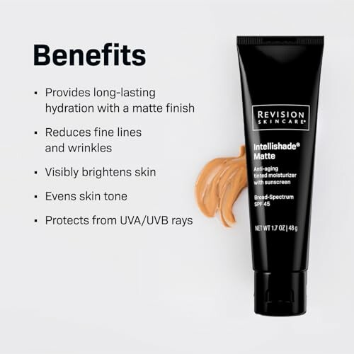 Revision Skincare Intellishade tube with benefits listed.