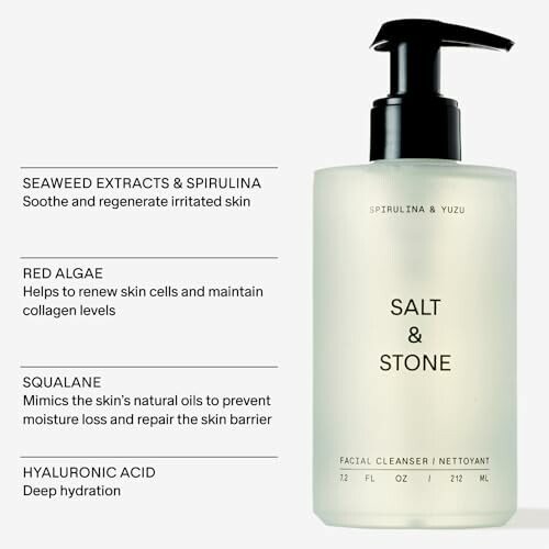 Salt & Stone facial cleanser with ingredients list.