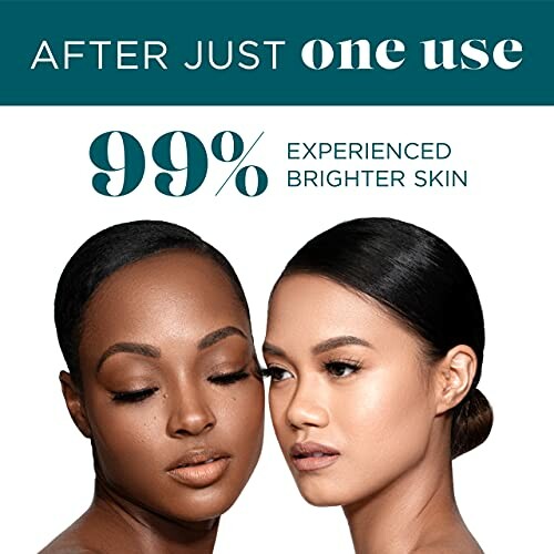 Advertisement showing two women with text 'After just one use, 99% experienced brighter skin.'