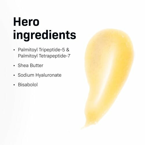 List of hero ingredients with a skincare product sample