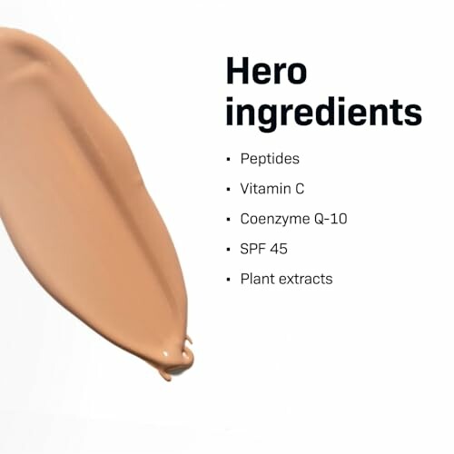 List of hero ingredients with a smear of skincare product.