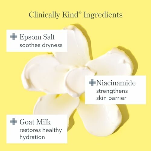 Skincare ingredients with benefits: Epsom Salt, Niacinamide, Goat Milk.