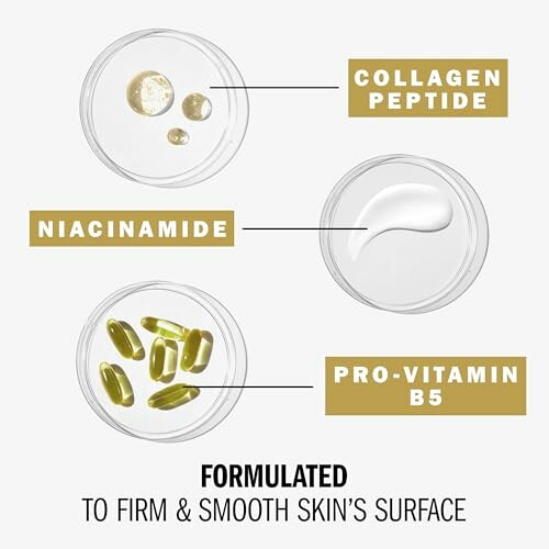 Skincare ingredients: collagen peptide, niacinamide, pro-vitamin B5.