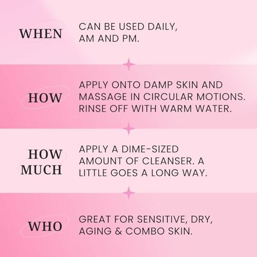 Skincare usage instructions detailing when, how, how much, and who should use it.