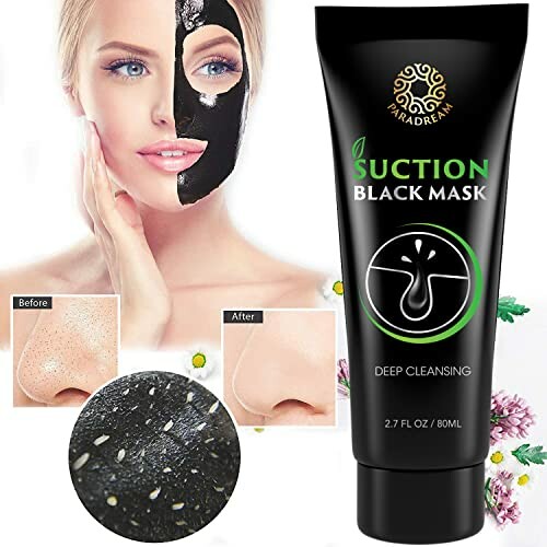 Deep cleansing suction black mask with before and after results.