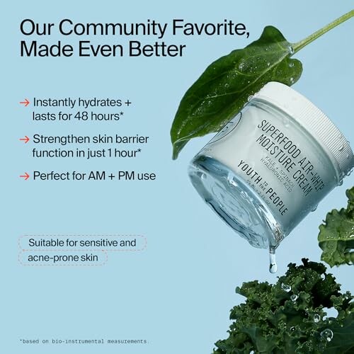 Superfood air-whip moisture cream with benefits listed.