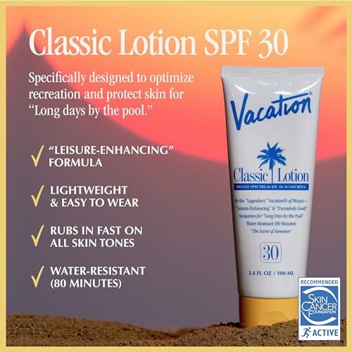 Vacation Classic Lotion SPF 30 with leisure-enhancing formula.